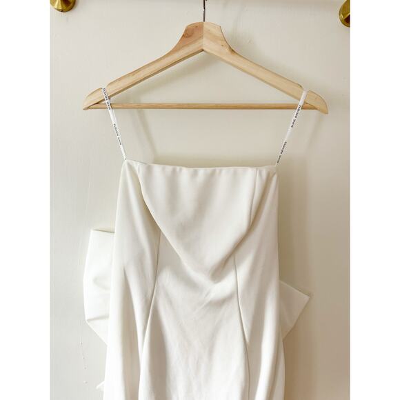 TADASHI SHOJI Parmer White Bow Midi Length Crepe Wedding Dress Size Small - Picture 3 of 8